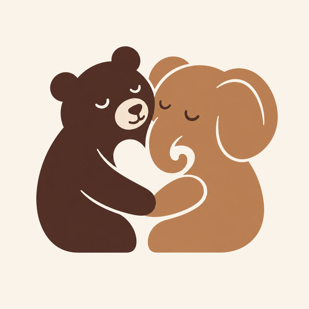 Urso e elefante abraçados, símbolo da Nosso Abraço